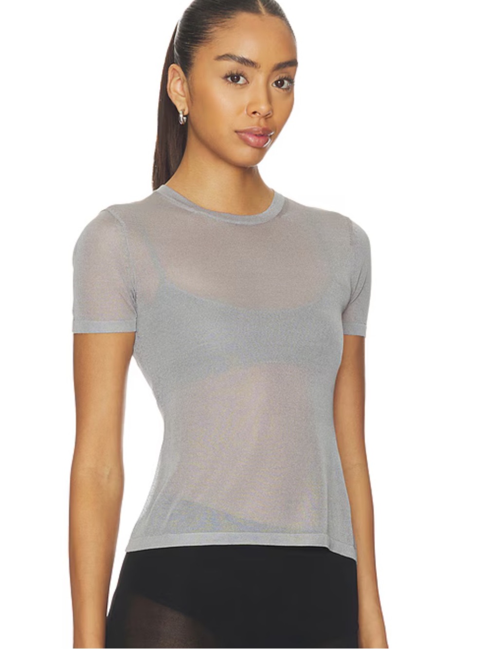 EAVES Wrenley Knit Tee Grey Sheer Short Sleeve top Revolve S - Picture 2 of 8